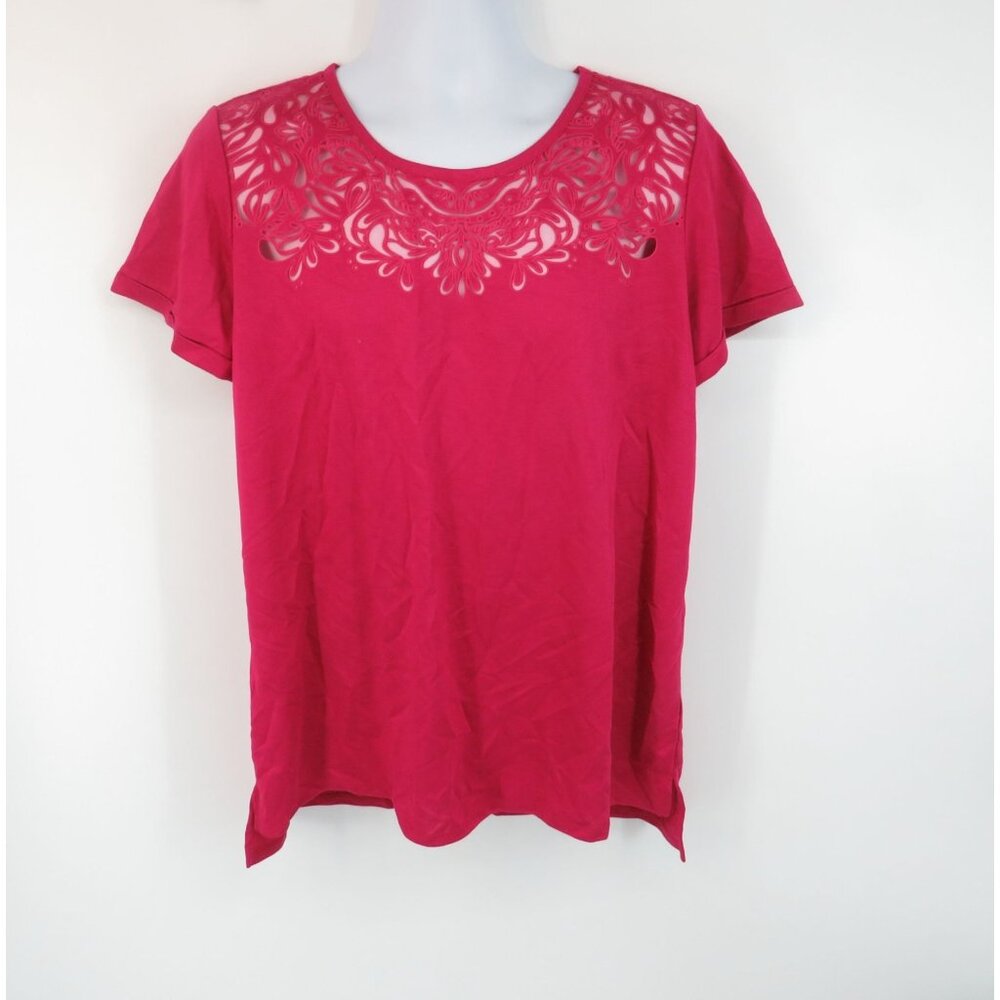 Wonder Amara Burnout XL Tee Intricate Detailing Short Sleeves Rolled Cuffs NWT $